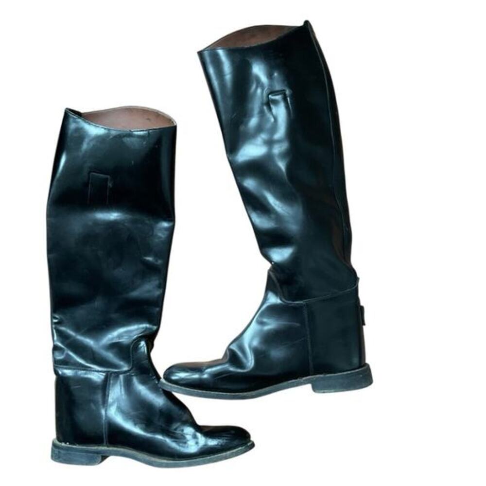 Vintage tall, black leather riding boots equestrian pull on‎ 8